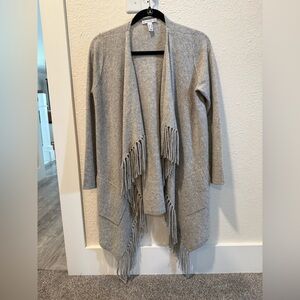 Gray Knit Cardigan with Fringe